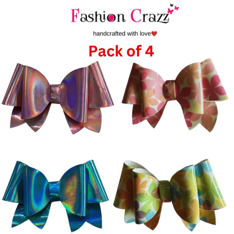 Multicolor Pigtail Hair Bow Clip Pack of 4 - Image 3